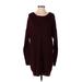 Very J Casual Dress - Sweater Dress Scoop Neck Long sleeves: Burgundy Solid Dresses - Women's Size Small