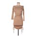 Forever 21 Casual Dress - Mini Cowl Neck 3/4 sleeves: Tan Solid Dresses - Women's Size Large