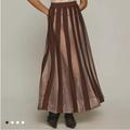 Anthropologie Skirts | Anthropologie Pleated Skirt Women M Petite Brown Sheer Maxi Metallic Stretch Nwt | Color: Brown | Size: Mp