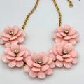 J. Crew Jewelry | J.Crew Necklace Pink Blossom 3d Flowers Crystal Center Gold Tone Statement Bib | Color: Gold/Pink | Size: Os