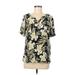 Croft & Barrow Short Sleeve Blouse: Black Floral Tops - Women's Size Medium