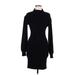 Cocktail Dress - Sweater Dress High Neck Long sleeves: Black Print Dresses - Women's Size Medium