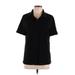 Lacoste Short Sleeve Polo Shirt: Black Solid Tops - Women's Size Large
