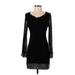 Ruby Rox Cocktail Dress - Mini V Neck Long sleeves: Black Solid Dresses - Women's Size Small