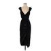 Saylor Cocktail Dress - Midi Plunge Sleeveless: Black Print Dresses - Women's Size X-Small