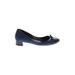 Delman Shoes Flats: Pumps Chunky Heel Work Blue Solid Shoes - Women's Size 7 1/2 - Almond Toe