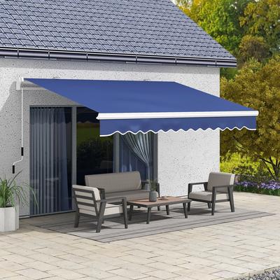 Outsunny 13' x 8' Retractable Awning, Patio Awnings, Sunshade Shelter w/ Manual Crank Handle, UV & Water-Resistant Fabric