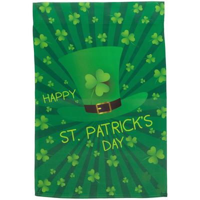 Leprechaun Hat "Happy St. Patrick's Day" Shamrocks Outdoor Garden Flag 18" x 12.5" - 18" x 12.5"