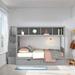 Wooden Twin over Full Size Bunk Bed with Storage and Shelves, Grey