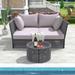 Outdoor Sunbed and Coffee Table Set, Patio Double Chaise Lounger Loveseat Daybed with Clear Tempered Glass Table for Patio