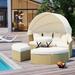 Outdoor Sectional Sofa, Rattan Daybed Two-Tone Weave Sunbed with Canopy