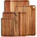 HomCom 5 Pcs Acacia Cutting Boards For Kitchen Cutting Board Set w/ Juice Groove Cheese Charcuterie Boards Large Butcher Block Chopping Board Tra | Wayfair