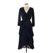 Alice + Olivia Casual Dress - Midi V Neck 3/4 sleeves: Blue Print Dresses - New - Women's Size 6