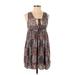 Xhilaration Casual Dress - A-Line Tie Neck Sleeveless: Brown Print Dresses - Women's Size X-Small