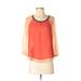 Sparkle & Fade Long Sleeve Blouse: Orange Color Block Tops - Women's Size Small