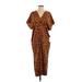 Casual Dress - Midi V Neck Short sleeves: Brown Leopard Print Dresses - New - Women's Size 1