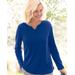 Blair Women's Coastal Cotton Long Sleeve Notch-Neck Tee - Blue - PL - Petite