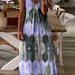 Plus Size Geometric Print Cami Maxi Dress, Women's Plus Spaghetti Strap V Neck Casual Long Dress