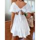 robe blanche Robe casual Robe Évasée Femme Mini robe Dos Nu Noeud Plein Air Vacances Rendez-vous Vêtement de rue Trapèze Col Carré Manche Courte Mince Noir Blanche S M L