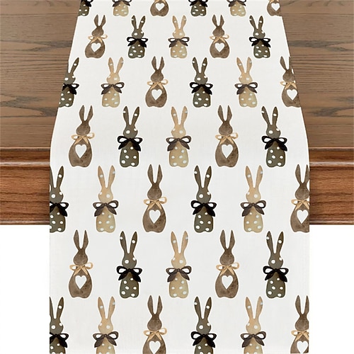 Tischläufer mit Ostermuster, Feiertagstischläufer, saisonale Bauernhaus-Sackleinen-Tischdecke für Hochzeit, Jahrestag, Zuhause, Küche, Esstisch, Party-Dekoration Image