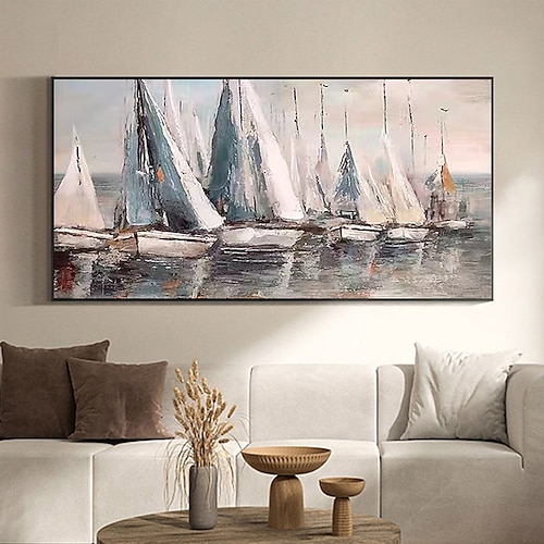 handgefertigtes handgemaltes Ölgemälde Wandkunst abstraktes blaues Meer Boot Gemälde Heimdekoration Dekor gerollte Leinwand kein Rahmen ungedehnt Image