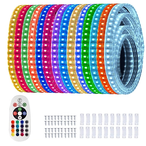 Multi Länge LED RGB Strip Lichter Dimmbare Farbwechsel Feen5050 60LED String Lichter IP65 wasserdicht Innen Außen Seil Lichter mit Fernbedienung LED Strip Beleuchtung 8x16mm AC220V Image