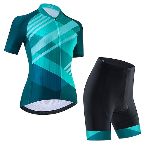 21Grams Damen Radtrikot mit Radhose kurz Trägern fahrradbekleidung set Radtrikot mit Radhose fahrradbekleidung set Kurzarm MTB Mountain Rennrad Schwarz Grün Purpur Graphic Streifen Fahhrad Image