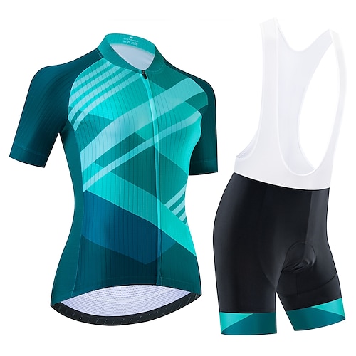 21Grams Damen Radtrikot mit Radhose kurz Trägern fahrradbekleidung set Radtrikot mit Radhose fahrradbekleidung set Kurzarm MTB Mountain Rennrad Schwarz Grün Purpur Graphic Streifen Fahhrad