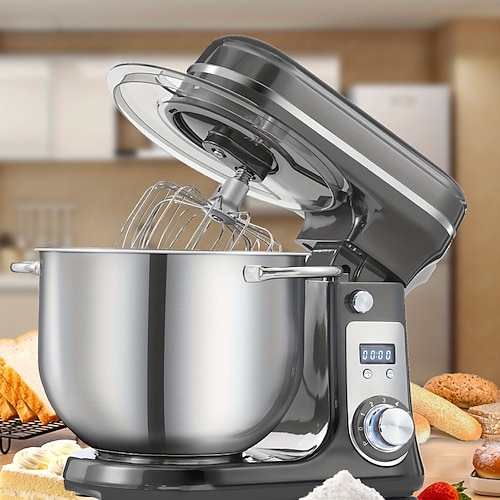 Küchen-Elektro-Standmixer, 6-Gang-Kippkopf-Lebensmittelmixer mit 6,5-qt-Edelstahlschüssel, Knethaken, Flachrührer, Spritzschutzabdeckung
