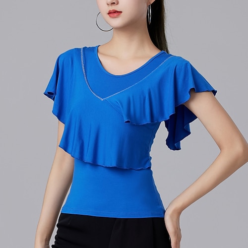 Latein-Tanz Für den Ballsaal oben Pure Farbe Farbaufsatz Kristalle / Strass Damen Leistung Ausbildung Kurzarm Hoch Hauptstadt Image