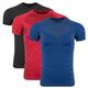 3er-Pack Herren-Fitness-Tops, Sport-T-Shirts, Rundhalsausschnitt, kurze Ärmel, Sport, lässig, täglich, Fitnessstudio, schnell trocknend, atmungsaktiv, weich, Farbblock, Schwarz, Rot, Blau, Schwarz, Grau, Activewear, modisches Basic-Fitness-Top