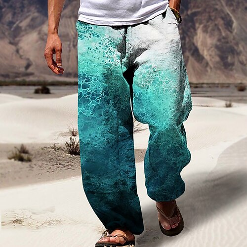 Herren Hose Hosen Sommerhosen Strandhose Kordelzug Elastische Taille 3D-Druck Farbverlauf Grafik-Drucke Komfort Casual Täglich Festtage Strassenmode Hawaiianisch Blau Grün Image