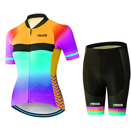 21Grams Damen Radtrikot mit Radhose fahrradbekleidung set Kurzarm MTB Mountain Rennrad Rosa Blau Orange Punkt Regenbogen Farbverlauf Fahhrad 3D-Pad Atmungsaktiv UV-resistant Rasche Trocknung Image