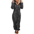 ZQGJB Plus Size Fleece Pajamas for Women Winter Warm Zip-up Hoodie Plush Sherpa Jumpsuit Non-footed Onesie Loungewear Sleepwear Dark Gray XXL