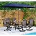 6 Pieces Outdoor Dining Set with Umbrella Patio Furniture Set with 4 Sling Dining Swivel Chairs 1 x 37 Wood-Like Table and 1 x 10ft 3 Tiers Umbrella (Beige)