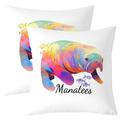 YST Colorful Manatee Set of 2 Throw Pillow Covers 22x22 Inch Oil Painting Animal Pillow Covers Cartoon Manatees Kawaii Marine Animals Cushion Covers Cute Fishes Cushion Cases