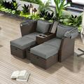 Miekor Furniture 2-Seater Outdoor Patio Daybed Outdoor Double Daybed Outdoor Loveseat Sofa Set with Foldable Awning and Cushions for Garden Balcony Poolside Grey W4US0AAE