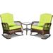 3 Pieces Patio Conversation Set w/ 2 Rattan Wicker Rocking Chairs and Glass Table for Garden Backyard Lown Porch (Green)