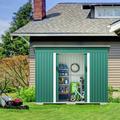 4.2 x 9.1 Ft Outdoor Storage Shed Metal Tool Shed with Lockable Doors and Air Circulation Vents Utility Garden Shed Galvanized Steel Storage Shed for Patio Lawn Backyard Green