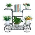 6 Tier Plant Stand Garden Cart Stand w/4 Decorative Wheels Parisian Succulent Flower Pot Plant Holder Display Rack Metal Plant Shelf for Home Garden Patio Flower Shop