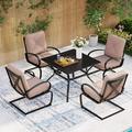 7 Piece Outdoor Patio Dining Set 6 Spring Motion Cushion Chairs 1 Rectangular Table with 1.57 Umbrella Hole Furniture Sets for Lawn Backyard Garden