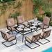 Patio Dining Set for 4 Outdoor Furniture Square Bistro Table Wooden Top with 1.57 Umbrella Hole 4 Spring Motion Chairs with Cushion for Backyard Garden Lawn