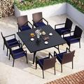 & William 9 Pieces Patio Dining Set for 8 Outdoor Furniture with 1 X-Large E-Coating Square Metal Table and 8 Grey Portable Folding Sling Chairs Outdoor Table & Chairs for Porch