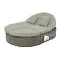 Miekor Outdoor Sun Bed Patio 2-Person Daybed with Cushions and Pillows Rattan Garden Reclining Chaise Lounge with Adjustable Backrests and Foldable Cup Trays for Lawn Poolside Gray W4US5AAE