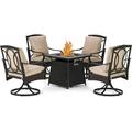 7 PCS Patio Dining Set Outdoor Table and Chair Furniture Set with 6 Metal Swivel Chairs and 1 Retangle Wood-Like Table 1.57 Umbrella Hole