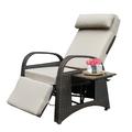 Outdoor Recliner Chair Patio Recliner Lounge Chaise with Detachable Cushion Cup Holder Headrest for Outdoor Indoor Khaki Cushion