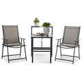 Patio Bistro Set 3 Piece Outdoor Folding Furniture Conversation Sets Foldable Coffee Table Chairs 2-Tier Dining Table Set Space-Saving for Porch Balcony Yard Garden Lawn Pool Side Apartm