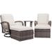 SERWALL 5-Piece Patio Wicker Bistro Furniture Set Outdoor Conversation Swivel Rocking Chairs Set with Side Table and 2 Ottomans Beige