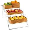 Eco Display 25.25 Inch X 10.5 Inch X 13.25 Inch Market Basket Stand 1 Large Basket Stand - Three-Tier Wire Silver Iron Fruit Floor Stand Frame For Displays Boxes Sold Separately