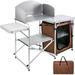 Camping Kitchen Table Picnic Cabinet | Folding Cooking Storage Rack | Brown